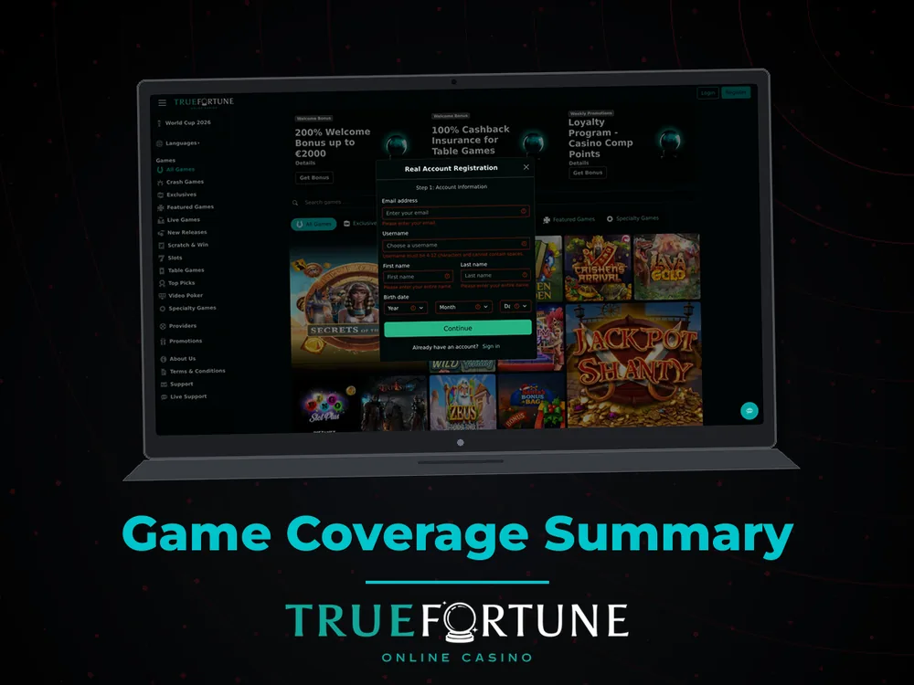 True Fortune casino - Game Coverage Summary