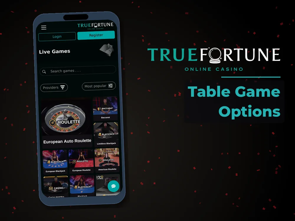 True Fortune casino - Table Game Options
